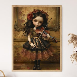 Póster de arte de muñeca / Impresión artística de niña violinista