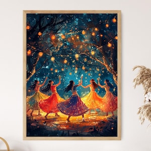 Gujarati Garba Dance Art, traditionelle Volksfeier Druck
