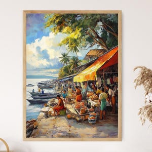 Cebu Filipino Market, Fresh Seafood and Native Textiles, Philippines Art Print