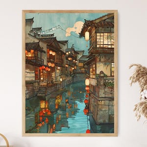 Japanese City Art Print, Hiroshi Yoshida Inspired Wall Decor, Urban Landscape Poster, Unique Housewarming Gift