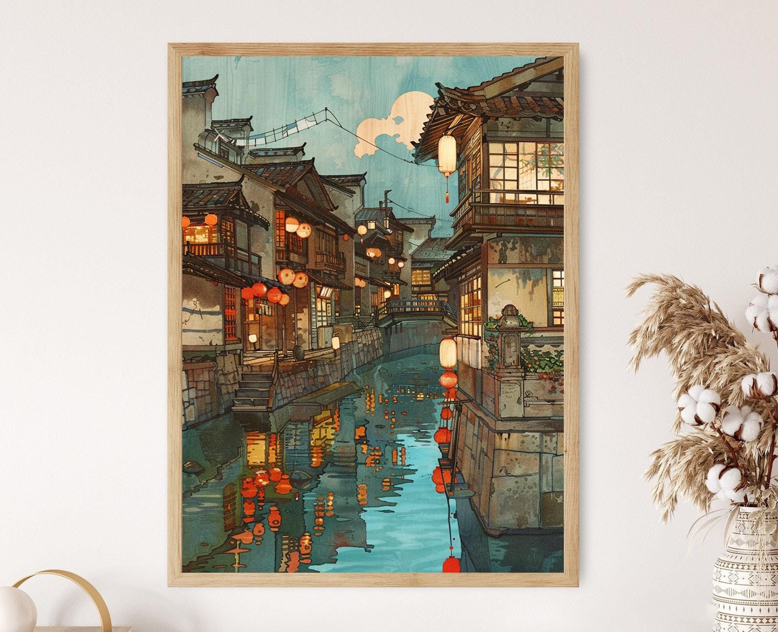 Japanese City Art Print, Hiroshi Yoshida Inspired Wall Decor