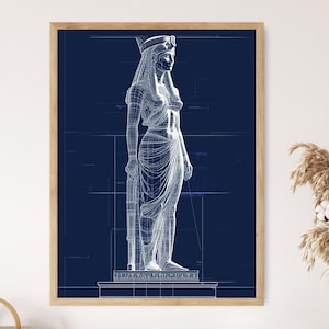 Cleopatra Blueprint Illustration, Egyptian Art Print