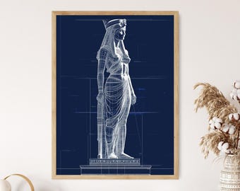 Cleopatra Blueprint Illustration, Egyptian Art Print