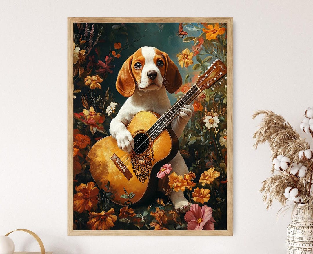 Beagle Playing a Guitar, Funny Animals Fine Print - Etsy
