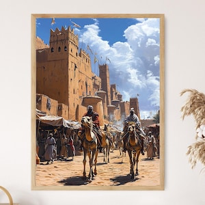 Timbuktu Caravan Illustration, Mali Trade Route Art Print, African Market Decor
