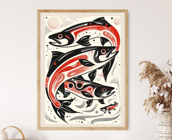 Salmon Run, Haida Style Wildlife Art Print - Etsy
