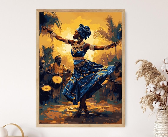 ナイジェリアのヨルバ バタ ダンス アート プリント、伝統的なアフリカ