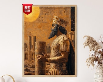 Cyrus the Great and the Cylinder Art Print, Persian Empire Heritage Poster