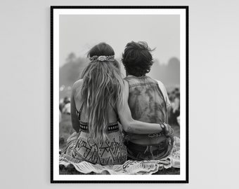 Lámina artística del Festival de Música de Woodstock: Decoración bohemia retro de los años 60