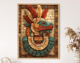 Kukulkan Mayan God Art Print: Feathered Serpent Deity, Ancient Temple Design, Mesoamerican Mythology Poster