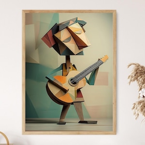 Poster Déco Guitare Vintage 1941 - Art Mural Breveté - Motif Homme Des Cavernes & Musique