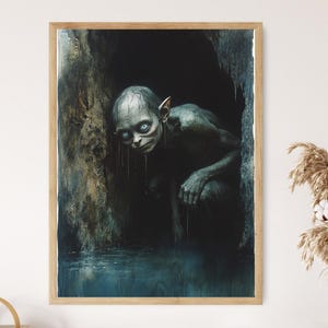 Gollum dans les Monts Brumeux, créature sombre fantastique, la Terre du Milieu Impression artistique