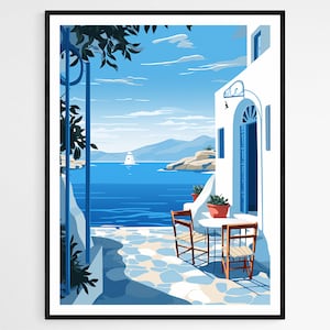 Toile enchantée de l'île de Mykonos - Impression d'art artisanale pour l'élégance d'un salon, cadeau de mariage idéal