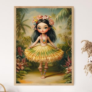 Hawaiian Hula Dancer Caricature Print - Tropical Wall Art, Island Decor, Fun Gift for Luau & Beach Lovers