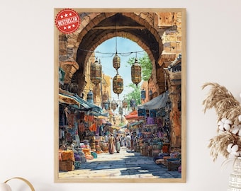Beirut Souk Marketplace Art Print, Lebanese Cultural Decor Poster