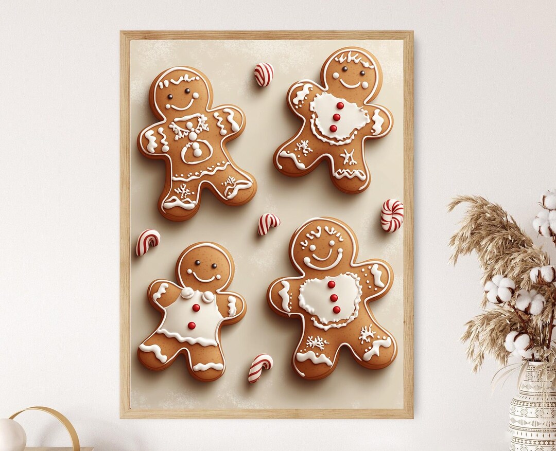 Christmas Cookie Art Print Gingerbread People, Cozy Houses, Winter ...