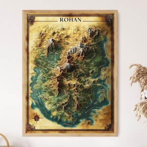 Topographische Karte von Rohan, Illustriertes Fantasy Königreich, Mittelerde Landschaft Kunstdruck