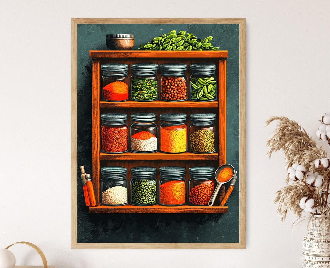 Indian Spice Rack Poster, Colorful Jar Shelf Painting, Flat Vector ...