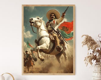 Emiliano Zapata on Horseback, Mexican Revolution Leader, Charro Style Art Print