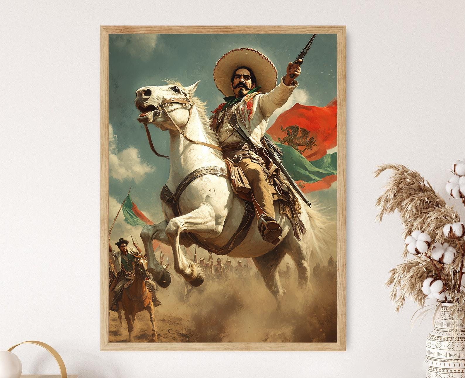 馬に乗ったエミリアーノ・サパタ、メキシコ革命の指導者、チャロ風