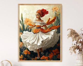Puerto Rican Doll Art Print, Bomba y Plena Outfit
