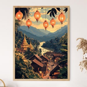 Lámina artística de Luang Prabang, decoración de templos tradicionales de Laos, arte mural de patrimonio cultural