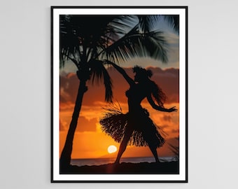 Sunset Hula Dancer Print: Tropical Hawaiian Artwork - Etsy