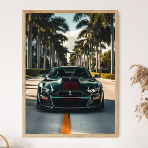 Green Ford Mustang GT500 Art Print, Iconic Muscle Car Illustration, Automotive Wall Decor