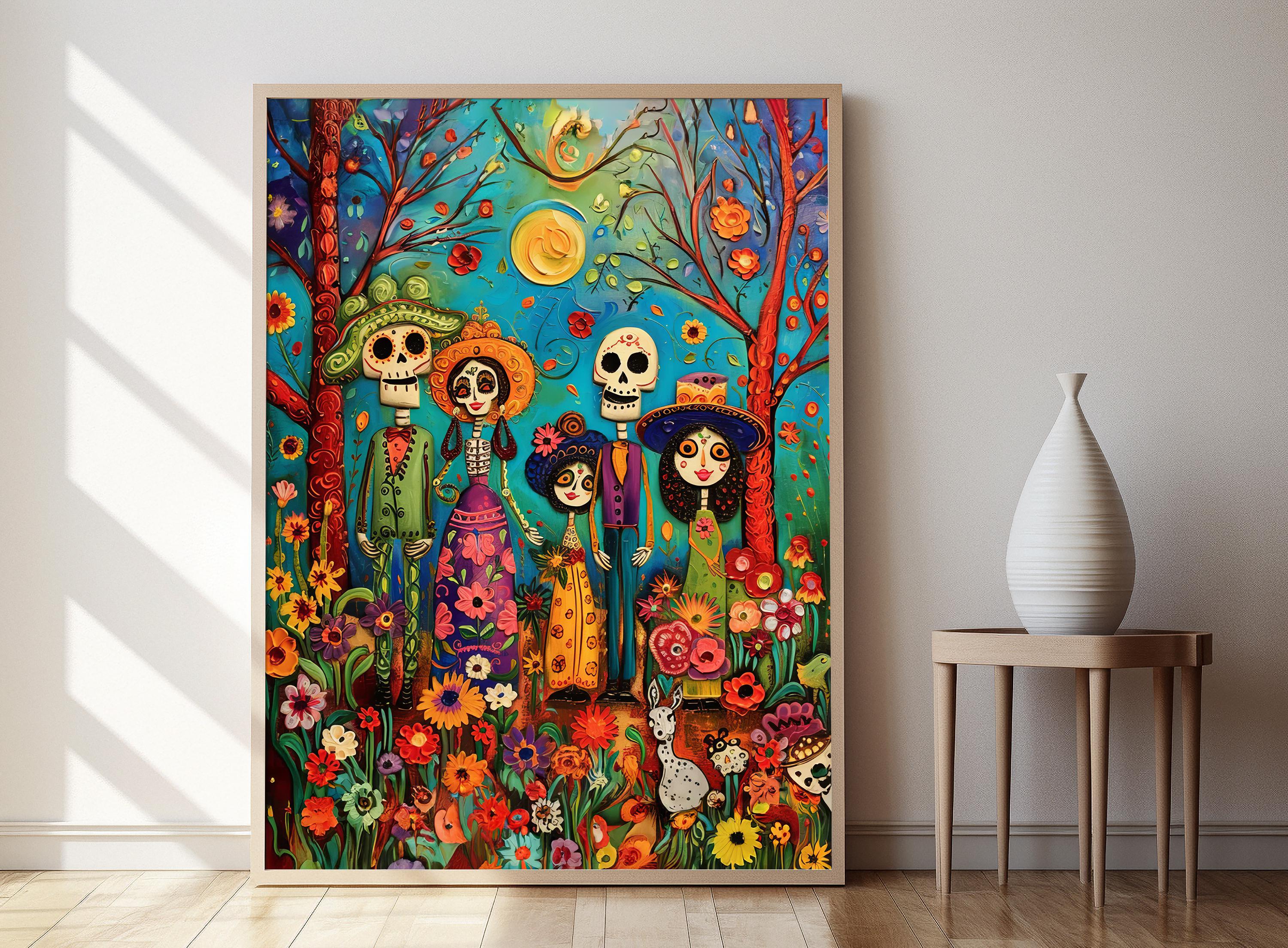 死者の日のアートプリント、鮮やかな壁飾り、メキシコの祭りのアート