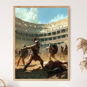 Roman Gladiators in the Colosseum Art Print, Ancient Rome Battle Painting, Historical Wall Art