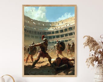 Roman Gladiators in the Colosseum Art Print, Ancient Rome Battle Painting, Historical Wall Art