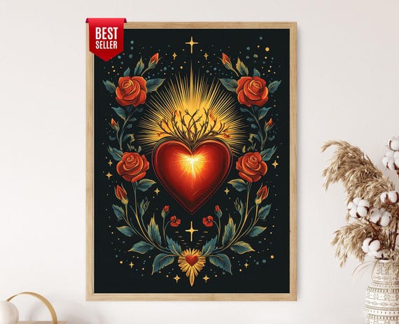 Sacred Heart Milagro Illustration: Devotional Folk Art Print - Etsy
