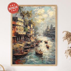 Bangladesh Jamuna River Painting, Bengali Landscape Art, South Asian Cultural Artwork, Dhaka Folk Art, Handcrafted Bangladeshi Decor