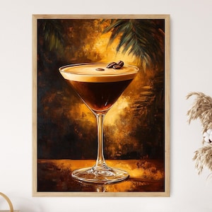 Coffee Cocktail Wall Art, Espresso Martini Painting, Elegant Bar Decor, Modern Drink Art Print, Whiskey Lounge Illustration