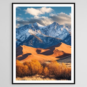 Great Sand Dunes National Park Colorado Art Print, Sand Dunes and Snow-Capped Mountains