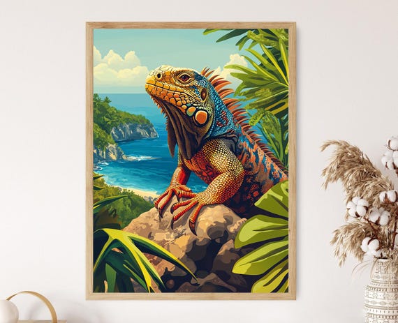 ONE PIECE / Iguana ワンピースアート/イグアナ Dominican Iguana Illustration, Taino Tribal Patterns and Coastal