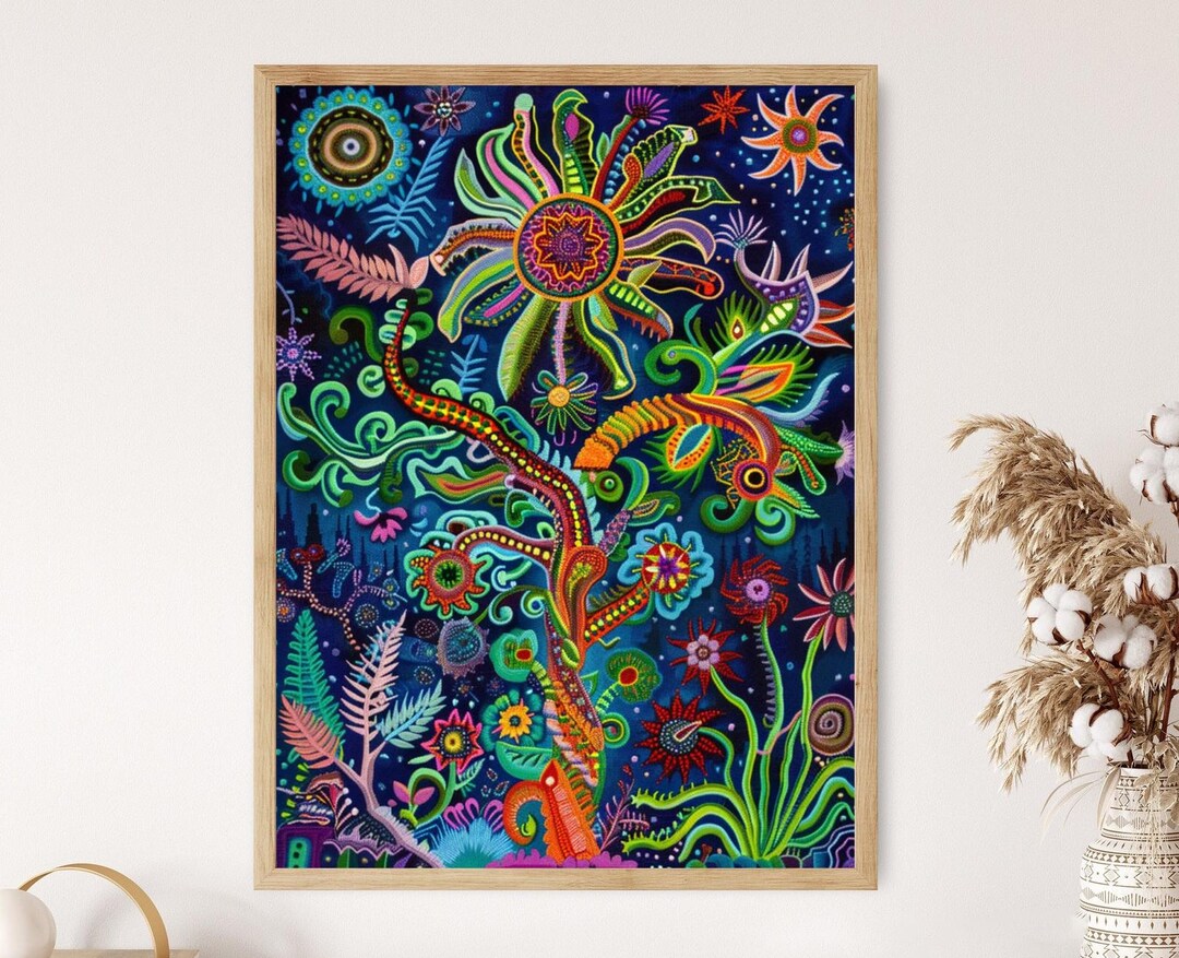 Huichol Art Inspired Print, Colorful Mexican Decor, Spiritual Wall Art ...