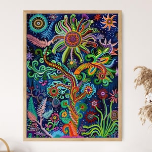 Huichol Art Inspired Print, Colorful Mexican Decor, Spiritual Wall Art, Unique Birthday Gift