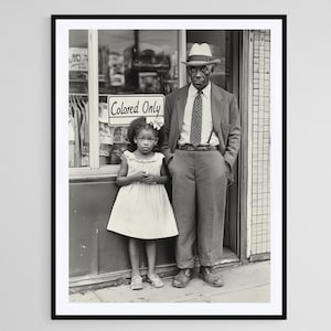 Nur farbiges Schaufenster, Geschichtsdruck der Afroamerikaner, schwarzer Großvater und Enkelin, Segregations-Ära-Foto, Bürgerrechts-Kunstdruck
