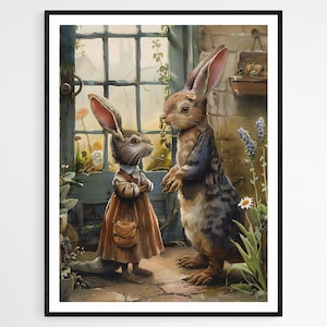 Encantadora impresión inspirada en Beatrix Potter, arte de libro de cuentos hecho a mano, regalo ideal para los amantes de los libros