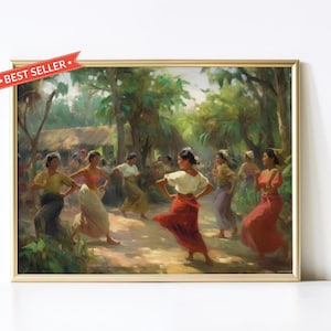 Impresión de arte de danza tinikling, vibrante decoración de la pared cultural filipina