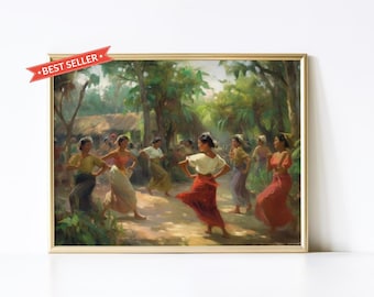 Tinikling Dance Art Print, Vibrant Filipino Cultural Wall Decor