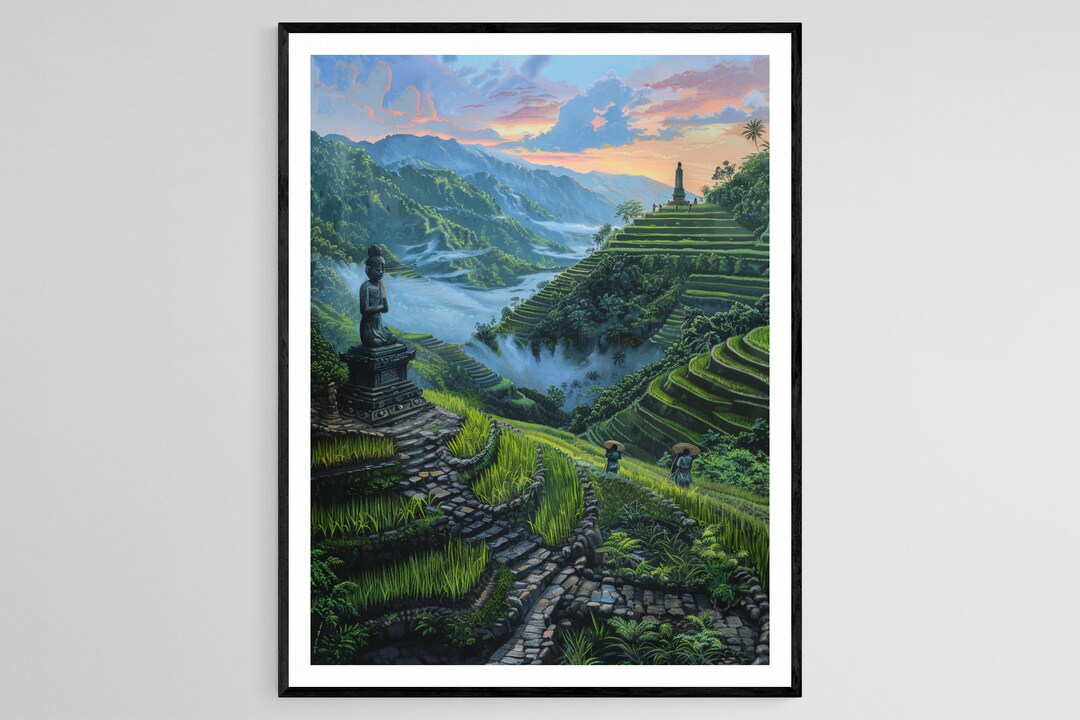 Bulul Statue & Banaue Rice Terraces Print - Vibrant Home Artwork ...