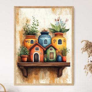 "puertoricanische ""casitas"" Gewürzgläser Kunstdruck, traditionelles karibisches Dekorplakat."