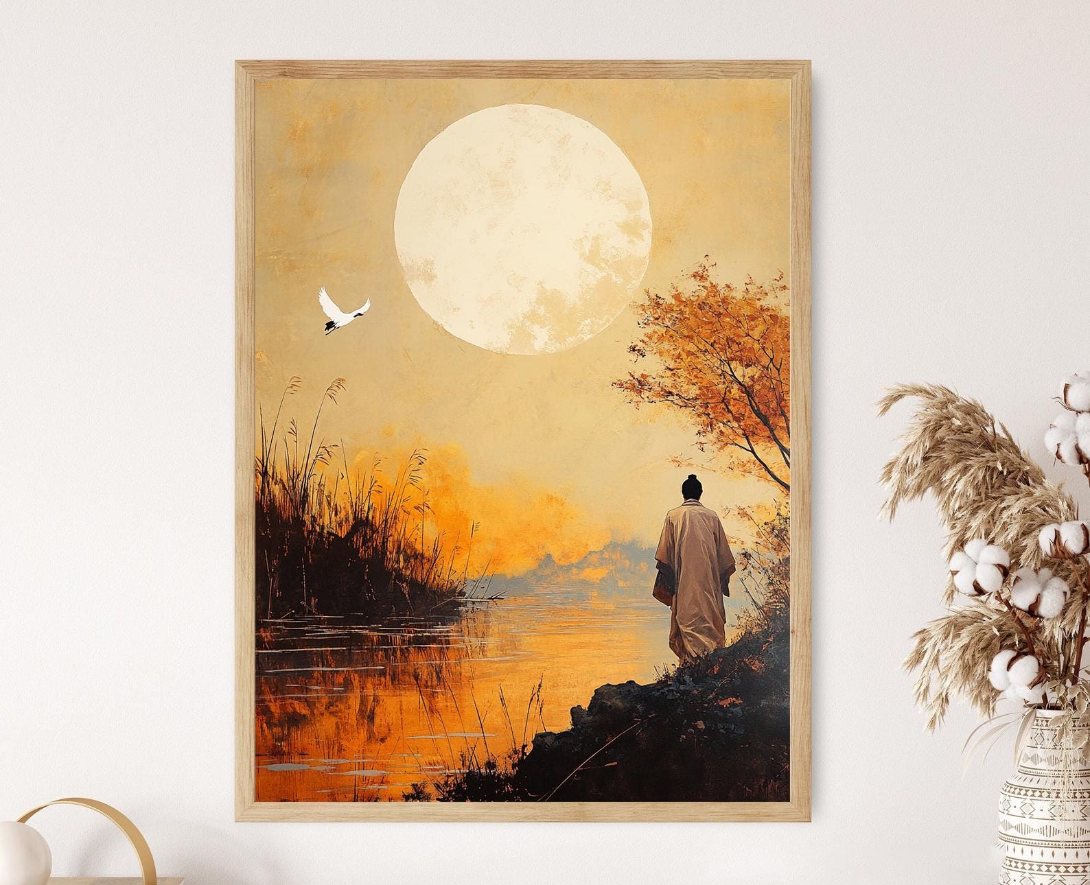芸術写真 Nature Photograph Full Moon Art Print Amazon.com: B2T Canvas Print Wall Art Full Moon in Clouds Over