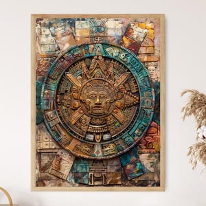 Mayan Calendar Art Print, Mayan Hieroglyphs Artwork, Authentic Tribal Print for Home Office