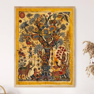 Impression d'art Kalamkari - Motif indien exquis - Décoration murale bohème - Cadeau de mariage culturel