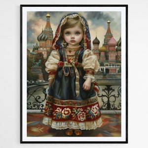 Impresión de arte de muñeca rusa, impresión de arte popular colorido, decoración del hogar, regalo cultural perfecto