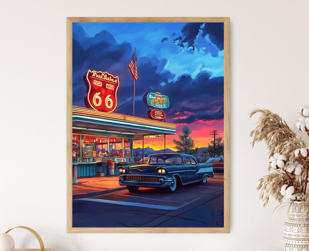 Route 66 Diner Art Print Arizona Retro Americana Wall Decor, Vintage ...