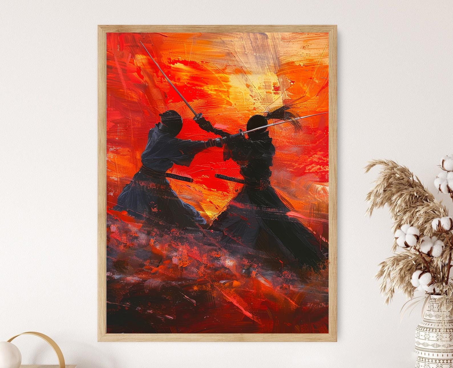 Kendo Fighter Print - Handcrafted Art on Canvas - Perfect for Martial Arts Enthusiasts - Unique Gift Idea